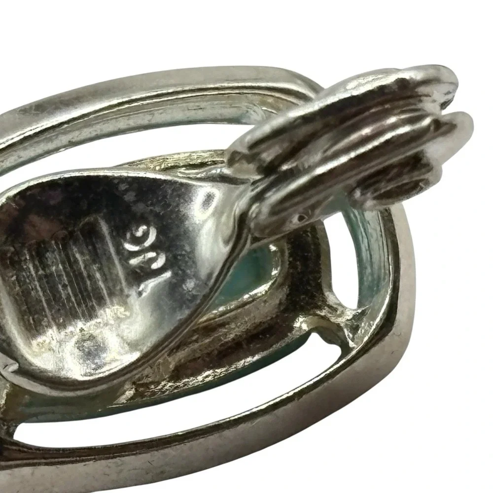 Faux Turquoise Clip On Earrings Silver‎ Tone Vintage TJG The Jewelry Group Open
